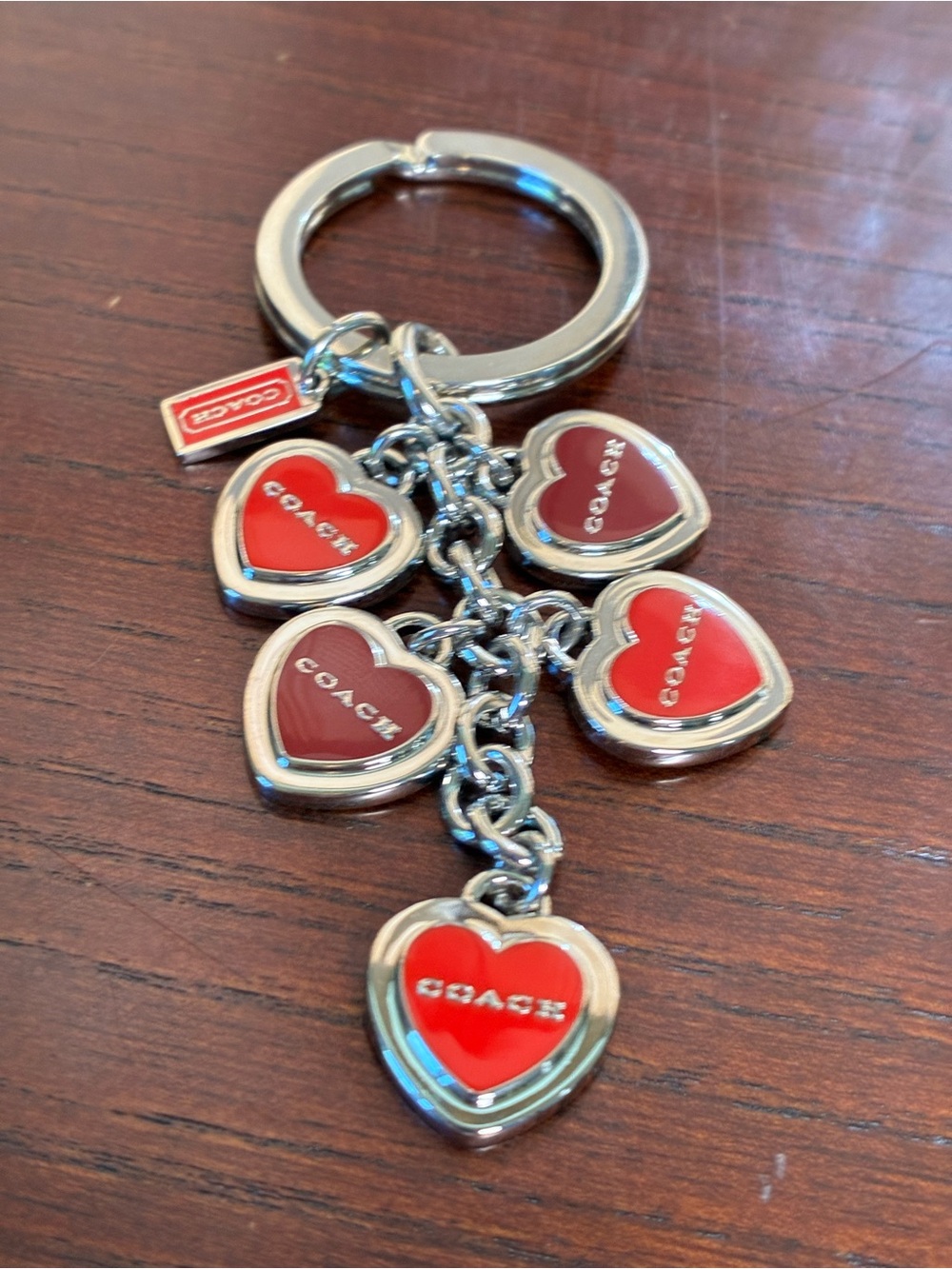Coach Red Heart Charm Keyring with Silver-Tone Hardware